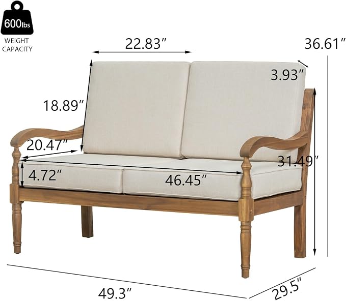 Patio Furniture Set-Loveseat, Outdoor Sectional Furniture with Armrests and Thick Washable Cushions, All-Weather Patio Conversation Set for Backyard, Garden and Poolside, Beige(Series F)