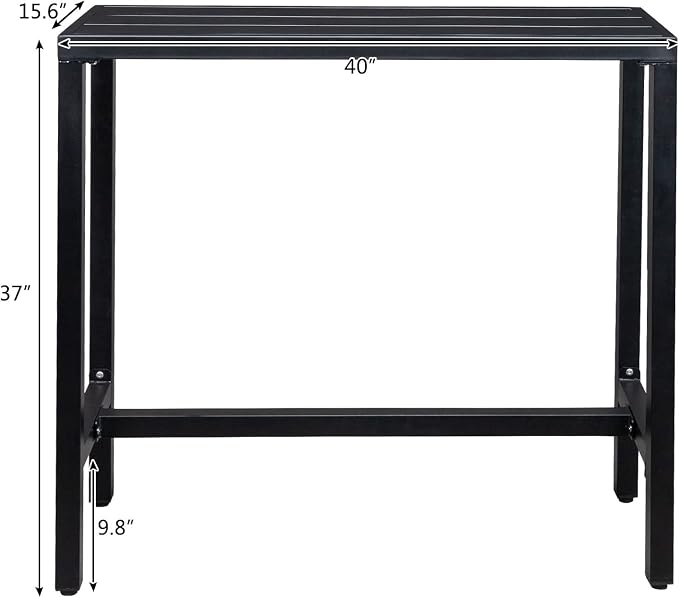 JHshop Black Outdoor Bar Table Patio High Pub Table 40”L Counter Height Table with Adjustment Knob Console Table for Poolside/Garden/Balcony/Hallway/Bistro 100 x 40 x 95cm