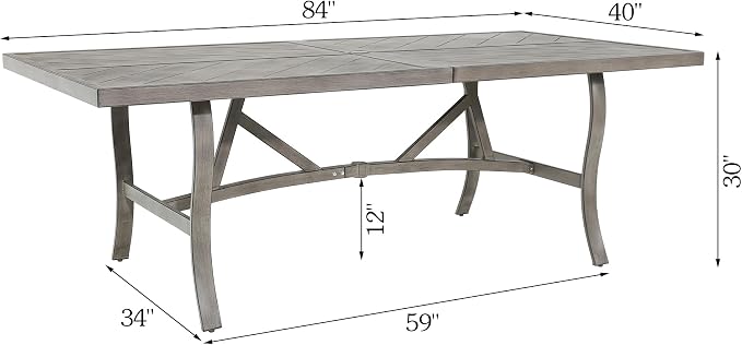 Ulax furniture Outdoor Patio Dining Table - Weather-Resistant Aluminum Frame Tabletop - Umbrella Hole for Garden, Backyard, Picnics