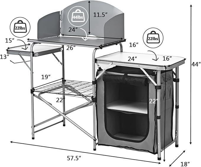 Goplus Camping Kitchen Table, Portable Outdoor Cooking Table with Storage, 26'' Tabletop, Detachable Windscreen, Camp Cook Station, Folding Grill Table for Tailgating BBQ Picnic Backyard Beach RV