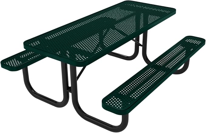 COATEDOUTDOORFURNITURE T6-P-DGRN Heavy Duty Rectangular Portable Picnic Table, 6 Ft, Dark Green, Made in America