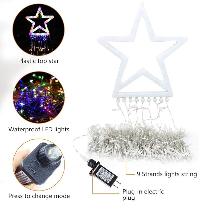Christmas Decorations, Outdoor Christmas Lights, 320 LED Outdoor Christmas Tree String Lights with 12" Star Toppers [8 Modes& Waterproof] for Xmas New Year Holiday Decor (Multicolor)