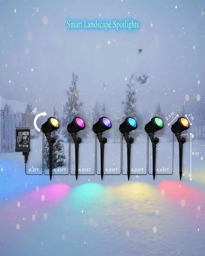 RGB Landscape Outdoor SpotLights with APP & Remote Control | Waterproof Color Changing LED Spotlights for Yard Garden Path House Halloween Christmas Decoration Outside Tree, 6 in 1