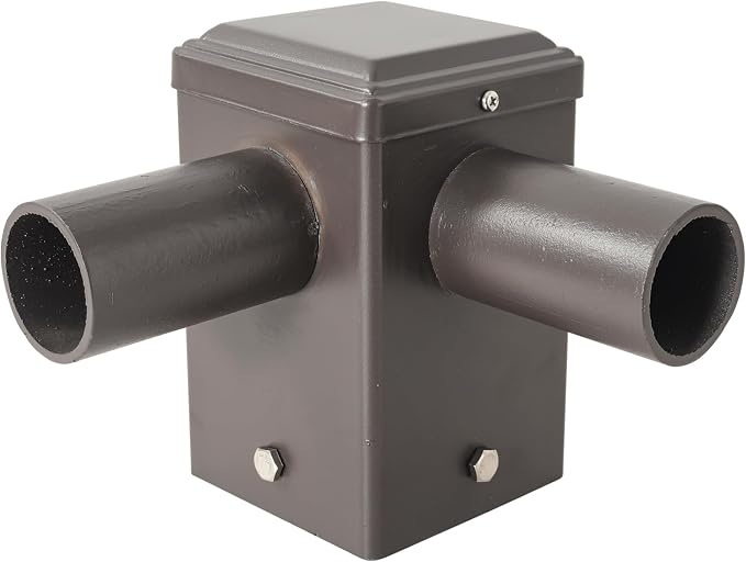 90 Degree Square Horizontal Tenon Adaptor with 2 Arms, Dark Bronze Heavy Duty Steel 4" Square Pole to Tenon, Top Tenon for 2 3/8" Slip Fitter Mount Led Shoebox Light 2 Fixture