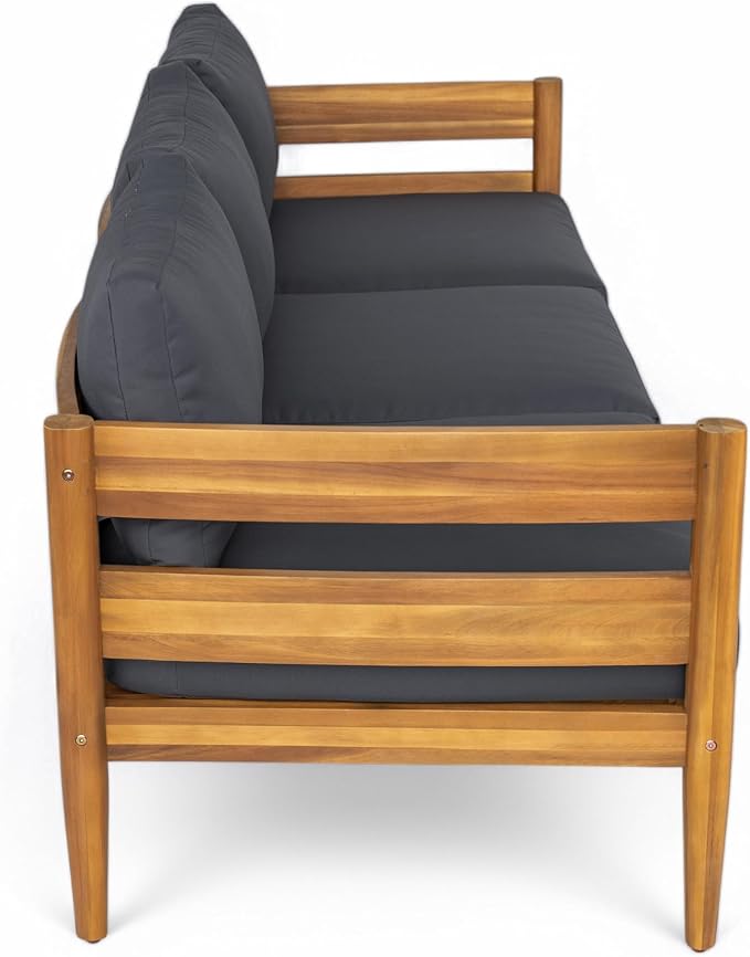 Christopher Knight Home 5-Piece Outdoor Patio Furniture Set, Acacia Wood Conversation Set with 3 Seater Sofa Loveseat Coffee Table and 2 Single Cushions Chairs, Slatted Backyard Seating Set, Dark Gray