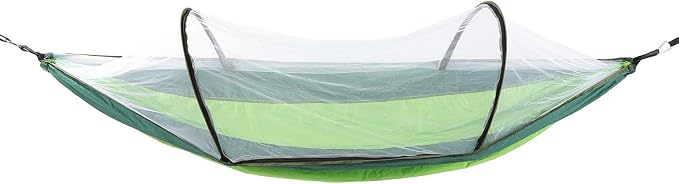 Single Person Hammock with Mosquito Net, Super Light, Removable, Quick Opening, Fruit Green and Dark Green - Tear Resistant Fabric, Portable Storage, Outdoor Relaxation (Fruit Green Mixed with Dark