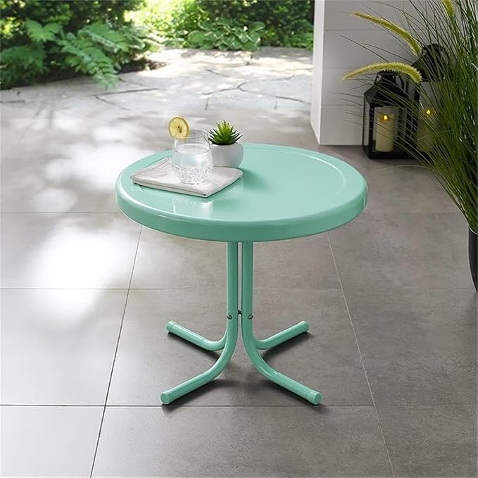 Pemberly Row Modern Steel Patio End Table, Aqua Gloss Finish, 22 in x 22 in x 18.9 in, Retro Weatherproof Powder-Coated Metal Table for Outdoor, Balcony, or Porch Use