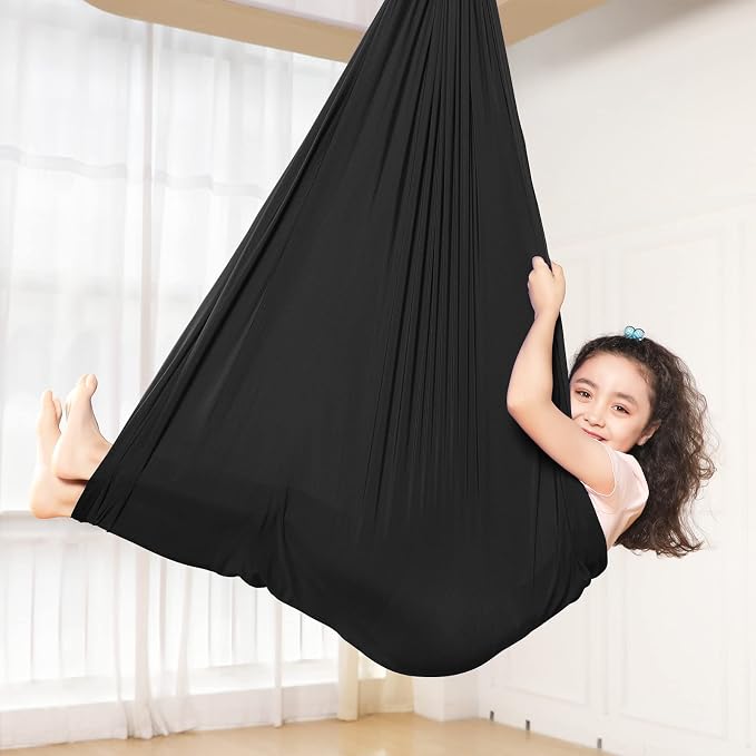 Kids Sensory Therapy Swing Hammock Children's Swing Hammock Indoor Elastic Cuddle Pod Swing for Autism Boys Girls with ADHD SPD Asperger's Sensory Integration Special Needs (Black)