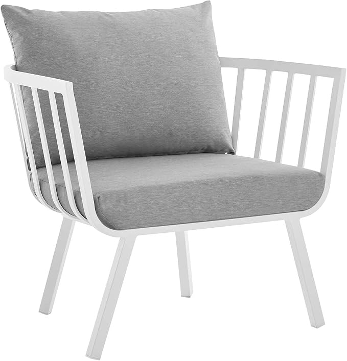 Modway Riverside 4 Piece Sectional Set with Armchair and Table, 61. 5" L x 114" w x 28" H, White Gray