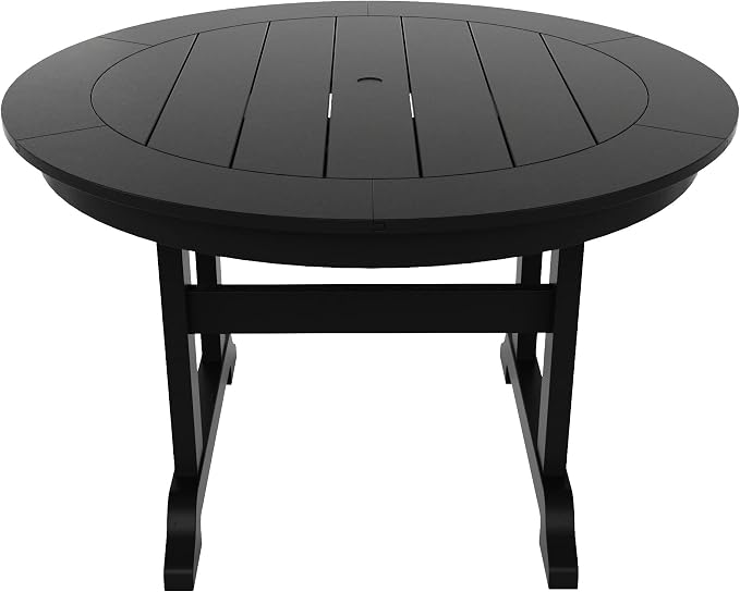 WestinTrends Malibu Patio Dining Table, All Weather Poly Lumber Adirondack 47" Trestle Round Outdoor Table with Umbrella Hole, Black