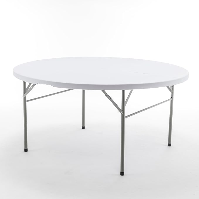 BTEXPERT Set of 5, White 5 Ft 60inch Round Plastic Folding Table Commercial Portable for Banquet Dining Wedding Party Events Home Kitchen Patio Backyard Indoor Outdoor