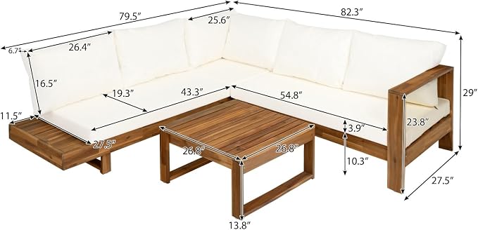 Patio Furniture Set of 4, Outdoor Sectional Furniture with Coffee Table, All-Weather Patio Conversation Set for Backyard, Garden and Poolside (Series C)
