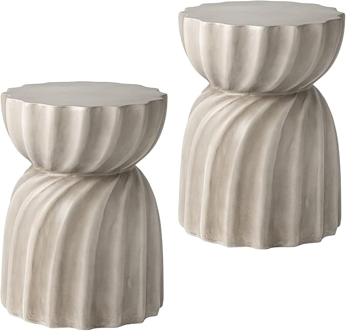 SUNBURY Outdoor Side Table Set of 2, 19" H Concrete Accent End Table, Patio Side Tables, Outdoor Coffee Tables, Planter Stand for Patio, Garden, Living Room, Backyard, Grey