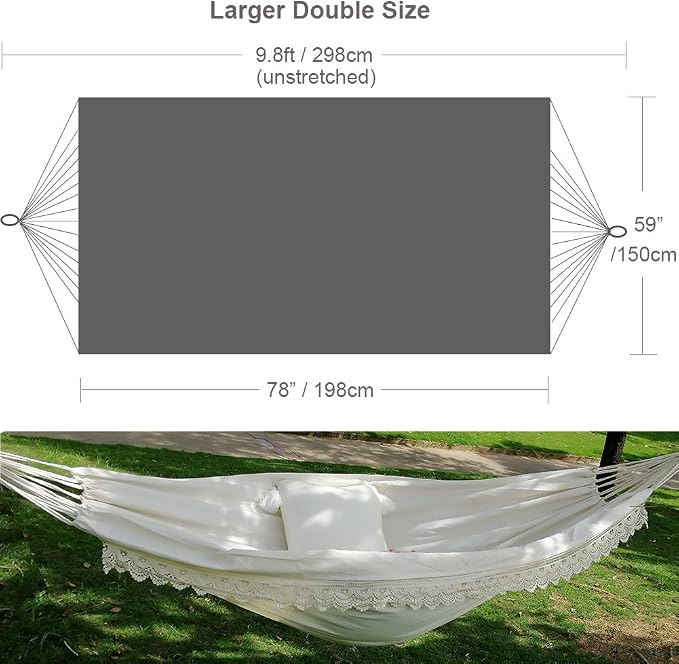 Brazilian Boho Large Fringe Swing Bed - Portable 2 Person Hammock for Patio, Porch, Backyard, Indoor with Carrying Bag, Tree Hammock - Soft Cotton Fabric White