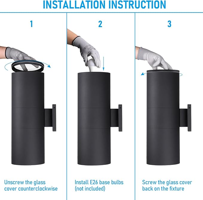 LEONLITE 2-Pack 22" Outdoor Cylinder Wall Light, Up and Down, E26 Base | Modern Porch Patio Lights, Waterproof Wall Sconce, Exterior Light Fixture Wall Mount, Aluminum, Matte Black, ETL Listed