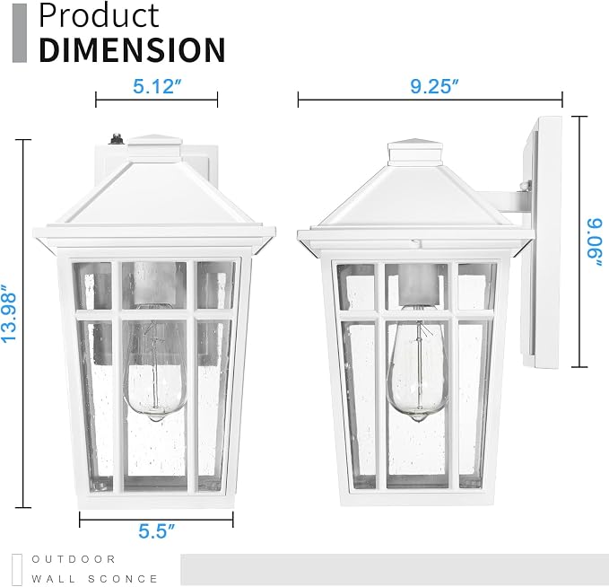Darkaway Dusk to Dawn Outdoor Wall Lights for Porch,Seeded Glass,1 Pack | 14inch Exterior Lighting Fixtures Wall Mount, Open-bottom Design White Porch Lights for House Patio Hallway Garage