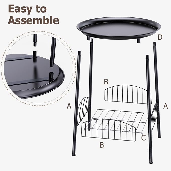2 PCS Small Outdoor Side Table, 2-Tier Round Metal Patio Table, Accent Table Waterproof, Weather Resistant End Table for Yard Porch Pool Balcony Garden Bedside
