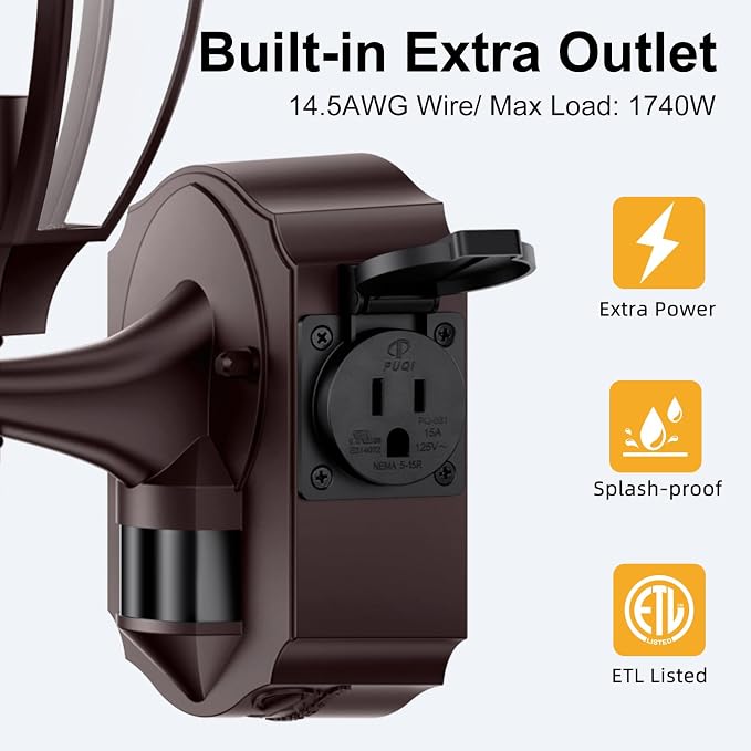 Porch Lights with Outlet, Bronze Motion Sensor Outdoor Lights, Updated Dusk to Dawn Exterior Lighting Fixtures, Waterproof Anti-Rust Aluminum Outside Light for House Entryway Garage