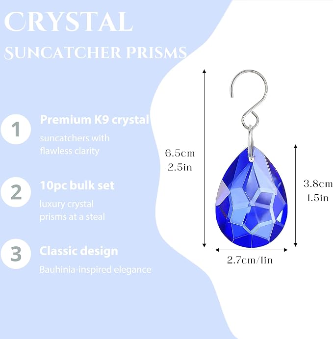 10 Pcs Blue Crystal Bauhinia Suncatcher Prisms Chandelier Window Decor | Blue Crystal Bauhinia Prisms Suncatcher Pendants 38mm Chandelier Beads Replacement for Window Wedding Party Decor