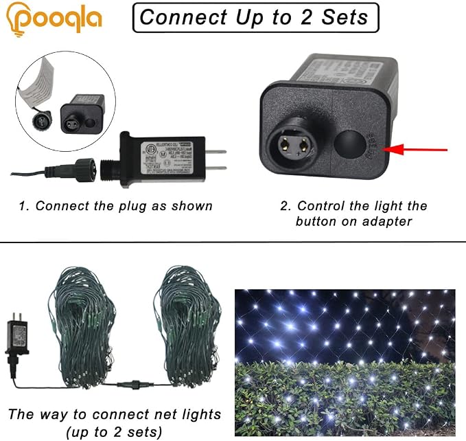 Pooqla Cool White Net Lights, 21x 5ft Christmas Lights Outdoor Green Wire | 360 LED Large Net Mesh Lights Plug in, 8 Modes Waterproof Connectable Bushes Lights for Christmas Hedge Yard Decor