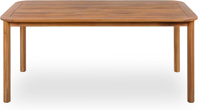 Merax Outdoor Dining Table for 6, 66" L Rectangular Acacia Wood Patio Table for Lawn Garden, Teak