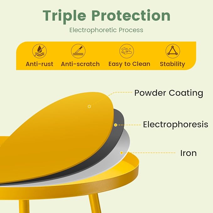 danpinera Outdoor Side Tables, Weather Resistant Steel Patio Side Table, Small Round Outdoor End Table Metal Side Table for Patio Yard Balcony Garden Bedside Yellow