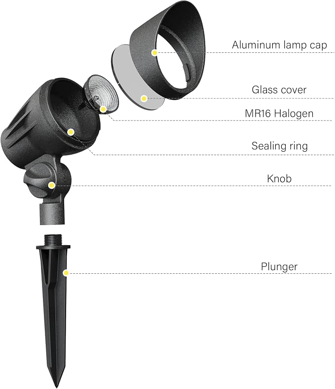 Malibu 50 Watt Floodlight Landscape Lights Outdoor Spotlight Waterproof Path Light Low Voltage Lighting with Spike Stand for Garden, Yard, Pathway, Lawn, Driveway Outdoor Lighting 8301-9601-01