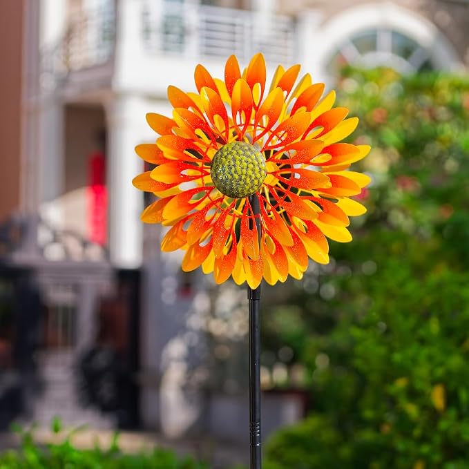 VEWOGARDEN Sunflower Wind Spinner with 4 Blades, Metal Kinetic Wind Spinners Outdoor for Yard, Garden, Lawn Decorations