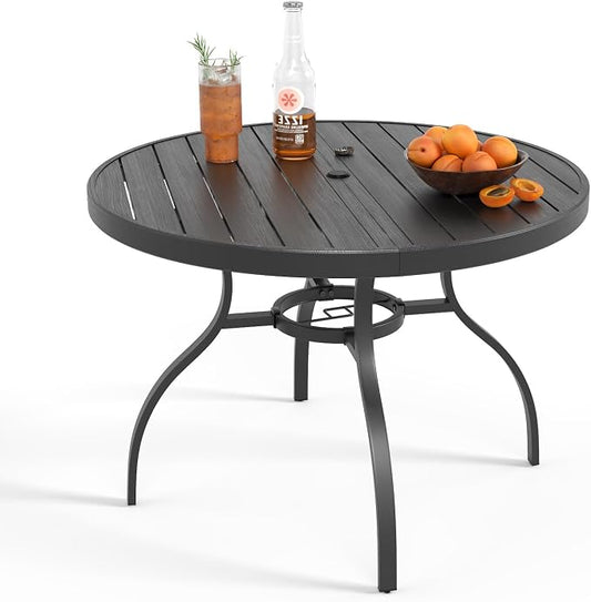 41" Round Outdoor Dining Table for 4, Metal Round Patio Table with Umbrella Hole, All-Weather Outdoor Patio Dining Table for Lawn Garden Deck Backyard (Black)