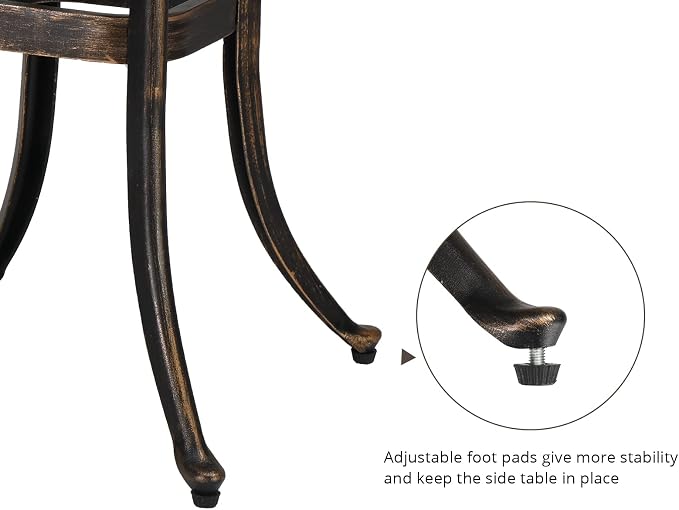 Cast Aluminum Outdoor Patio End Table,21.3" Cast Aluminum Outdoor Side Table, All Weather Patio Side Table End Table for Patio, Porch, Deck, Garden, Bronze (Square)