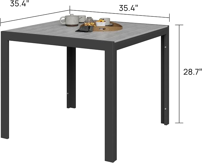ALBAD 36" Square Outdoor Dining Table for 4 Peolpe, Wood Grain Top | Waterproof HDPE tabletop on powder-coated aluminum frame. all-weather patio table for garden, backyard, deck & porch.