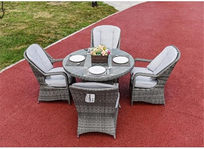 Patio 5-Pieces Gray Round Aluminum Rattan Outdoor Dining Set with Chairs