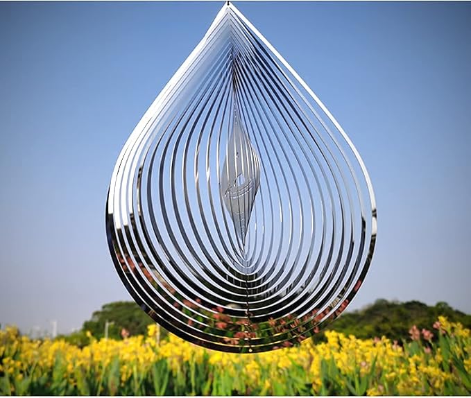 Wind Spinner 3D Water Droplets Shape Highly Reflective Stainless Steel Metal Outdoor Garden Decor, Decorations to Scare Away Yard Birds 12 inch, Birthday Gifts for Mom,Mother's Day,Aunt Gifts