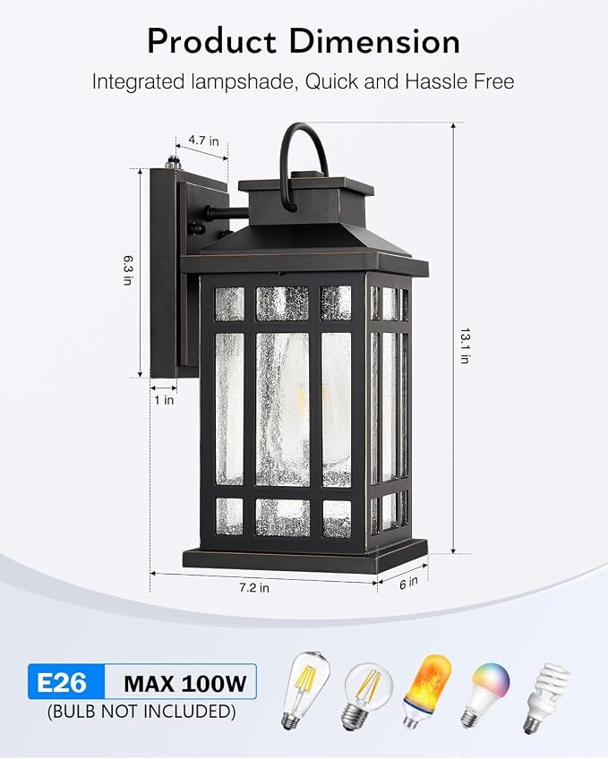 Dusk to Dawn Outdoor Lighting, Black 2 Pack Outside Lights for House with Gold Trim, Modern Exterior Light Fixtures, Outdoor Wall Lanterns for Porch, Garage, Doorway, Anti-Rust, Waterproof
