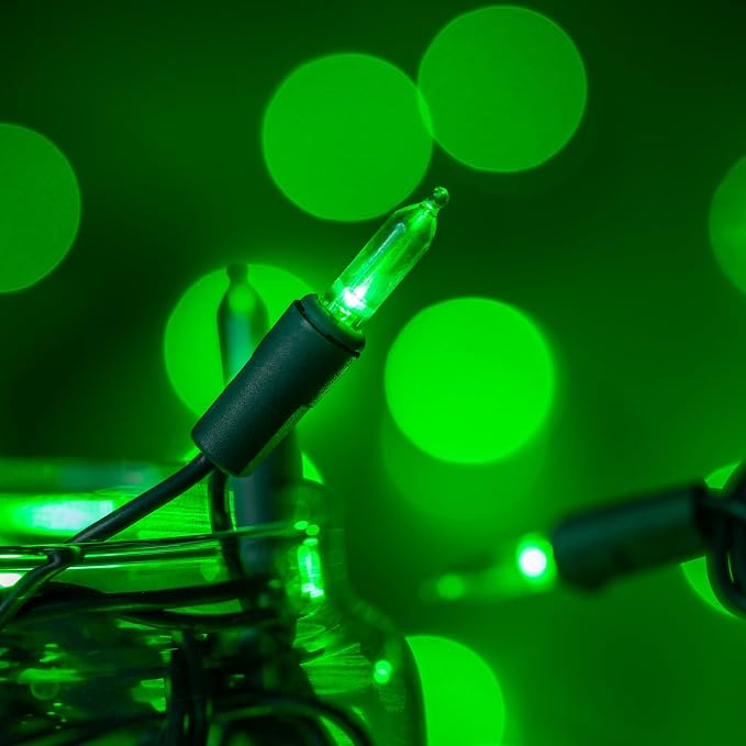 YULETIME 200 Green LED Christmas Lights, 66 ft Green Wire UL String Light | Stay Lit, End-to-End Connectable, UL Certified, Commercial Grade, 1-Strand 200 Lights, 4" Spacing