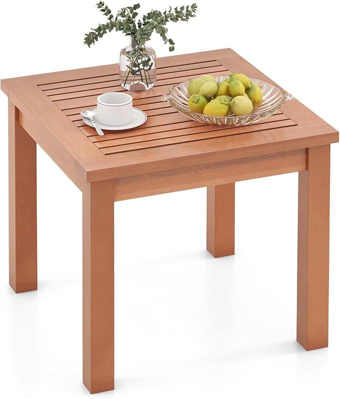SlickBlue Square Adirondack Side Table 18 Inch Outdoor Eucalyptus Wood Slatted Tabletop