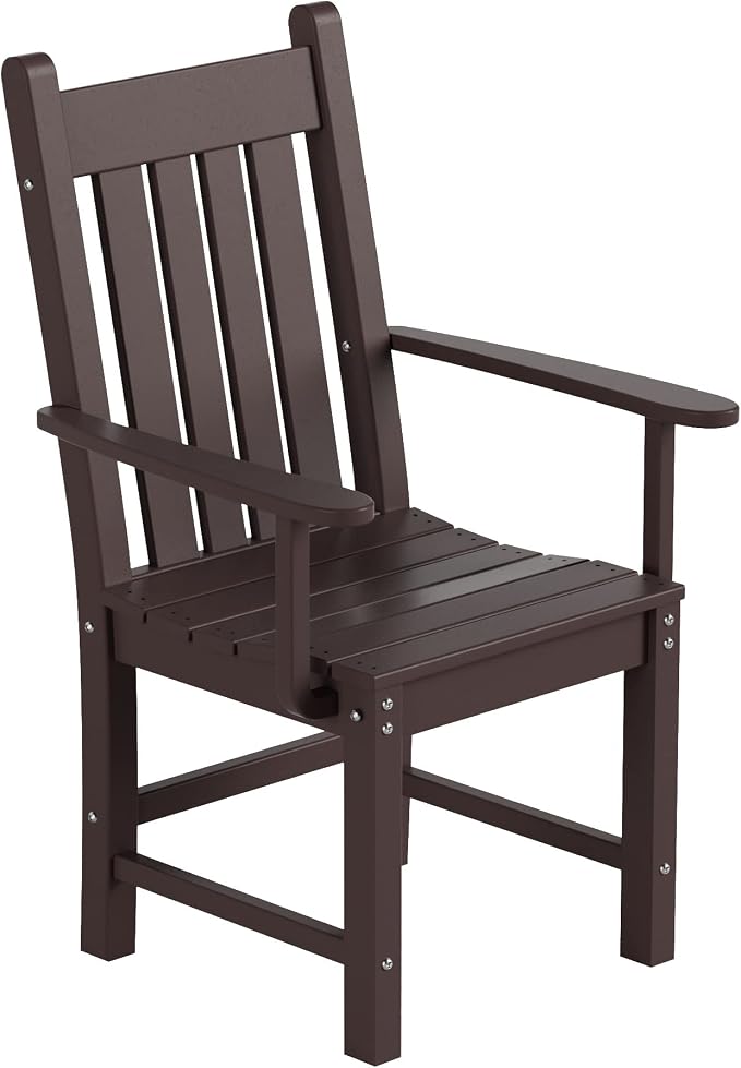 WO Home Furniture Adirondack Patio Dining Chair Table Bench Set of 6 PCS Rectangle Dinner Table Dining Arm-Chairs (Dark Brown)