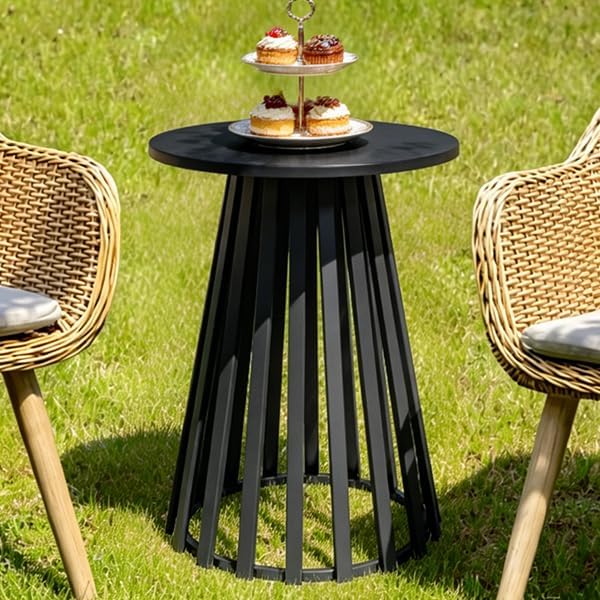 Round Small Outdoor Coffee Table, 15.6 Inch Metal Steel Patio Side Table, Patio Furniture Accent Bistro End Table, for Garden, Pool, Yard, Balcony, Living Room, Deck, Weather Resistant, Black