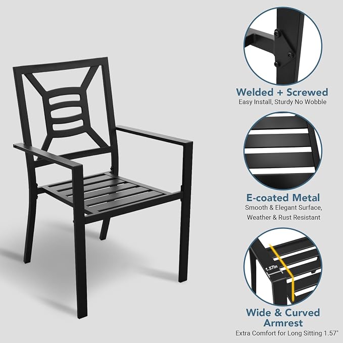 Patio Dining Chairs Set of 4, Stackable Outdoor Metal Chairs High Back, All Weather Dining Furniture Set for Garden, Backyard, Porch