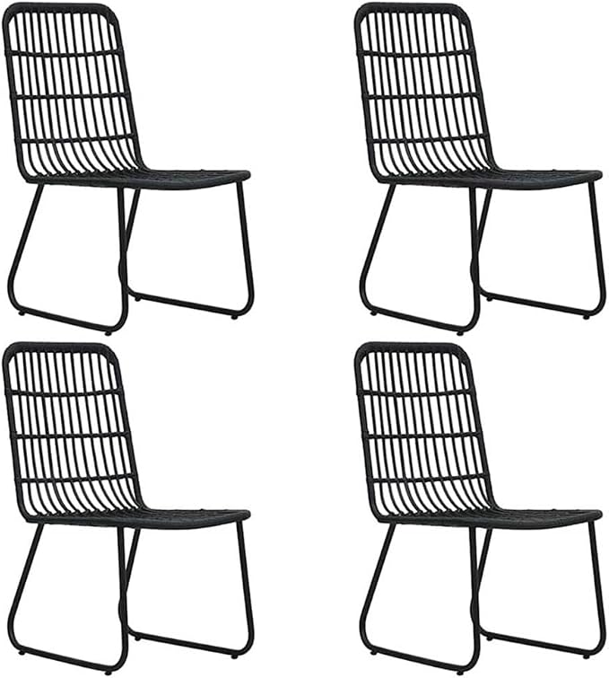Afuera Living 5-Piece Patio Dining Set, Poly Rattan, Powder-Coated Steel & Glass, Black Finish, Square Table & Comfortable Chairs, Modern Outdoor Furniture for Garden, Terrace, or Balcony Use