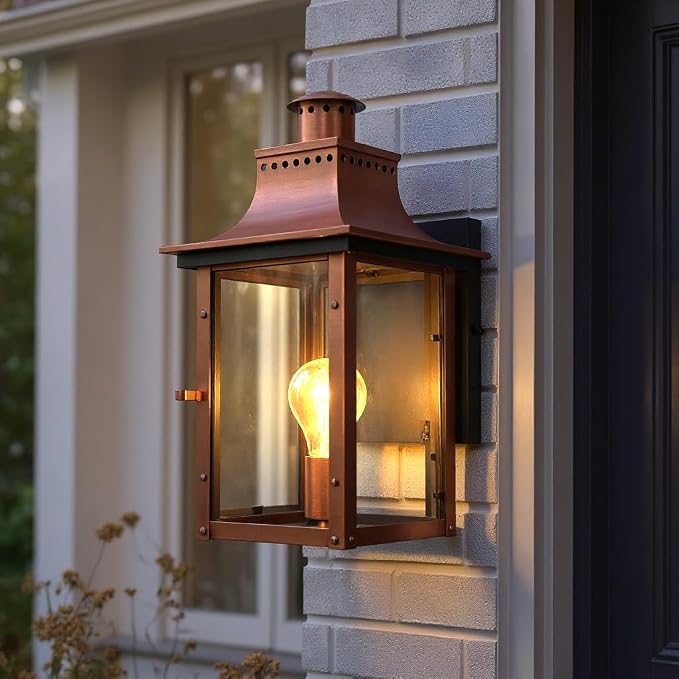 Luxury Antique Outdoor Wall Light, Medium Size: 15.3" H x 7.75" W, with French Country Style Elements, Rustic Copper Finish, UQL1413, Longview Collection