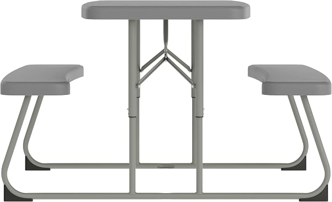 BizChair Easy-Fold Kids Outdoor Picnic Table and Benches - Commercial Grade Folding Plastic Play Table - Recommended for up to Age 5 - Gray