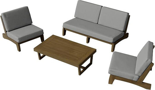 4 Piece Wood Outdoor Patio Frutnire Set, 5 Seater Patio Conversation Sets with Thick Cushions, Outdoor Sectional Furniture with Coffee Table - Gray