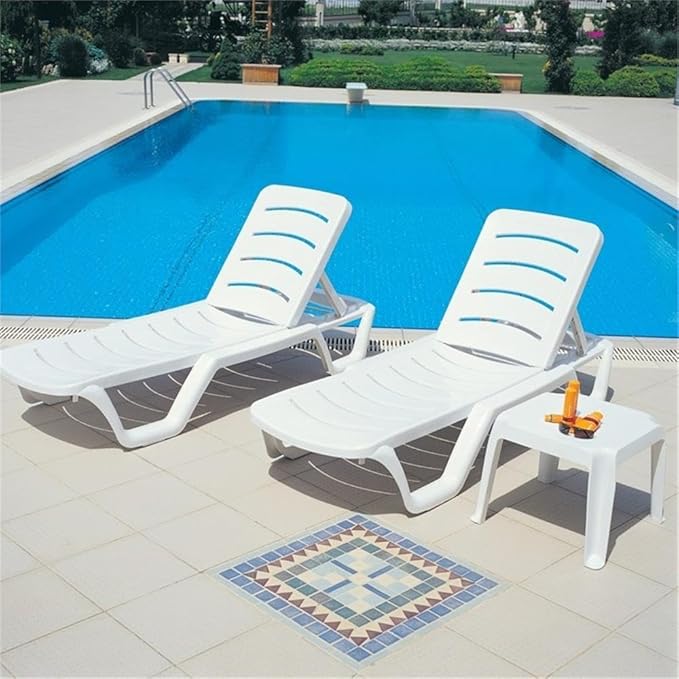 Compamia Sunray Square Resin Patio Side Table in White (Set of 2)