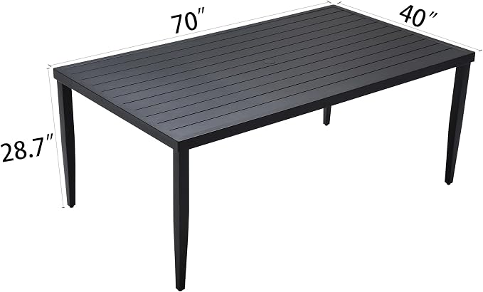 70” Patio Aluminum Dining Table, Outdoor Rectangle Dining Table with Tapered Feet & Umbrella Hole, All-Weather Modern Aluminum Table for Garden Backyard Bistro,Ember Black