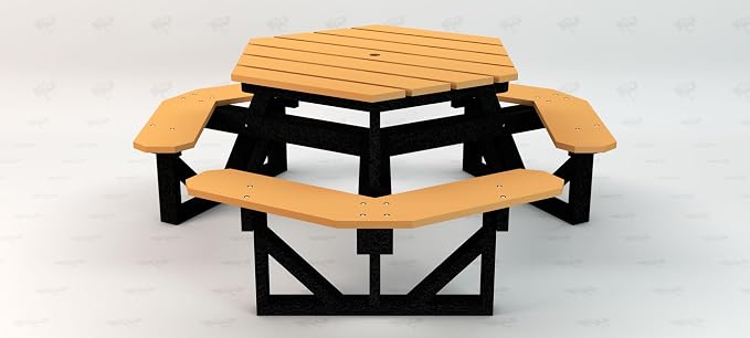 Frog Furnishings Hex Table Bench, Portable Outdoor for All Weather, Backyard, Dining Party, Patio, Also for School, College, Park, Playground, Swimming Pool