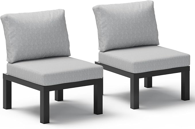 Aluminum Outdoor Patio Sofa Set, 2 Seats Modular Sectional Single Seat Sofa Chairs with Removable Cushions, All-Weather Outdoor Conversation Sets for Garden & Yard, Gray
