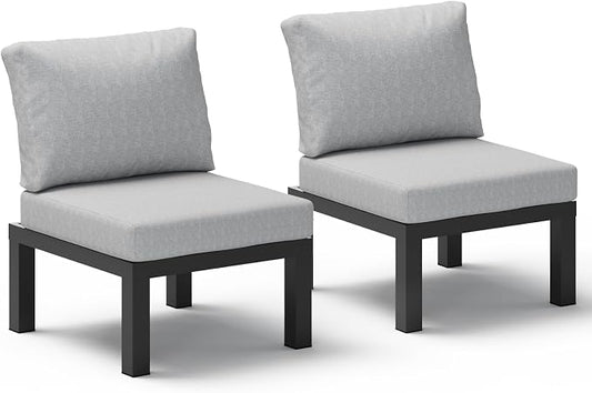 Aluminum Outdoor Patio Sofa Set, 2 Seats Modular Sectional Single Seat Sofa Chairs with Removable Cushions, All-Weather Outdoor Conversation Sets for Garden & Yard, Gray