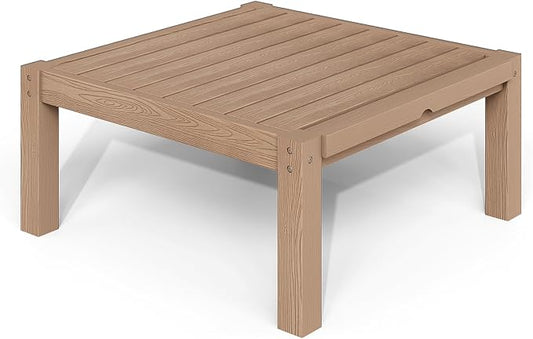 Modular Outdoor Patio Furniture Coffee Table, HIPS All-Weather Outdoor Sectional Sofa Table, Side Interlock for Expansion, Patio Side Table for Backyard, Balcony, Deck (Teak)