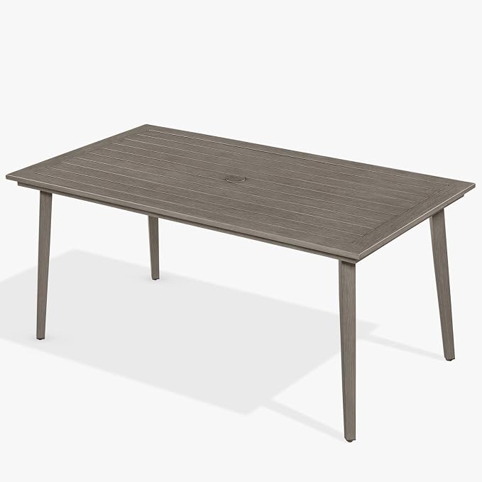 Never-Rust Outdoor Patio Dining Table for 6, Aluminum Outdoor Dining Table with Umbrella Hole, 6 Person Patio Dining Table Furniture for Decks, Garden, Porch, Lawn, Limed Oak